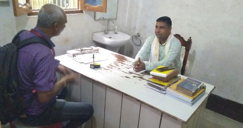 Meeting with PRI member at Samsa panchayat, Begusarari, during a beneficiary native place visit.